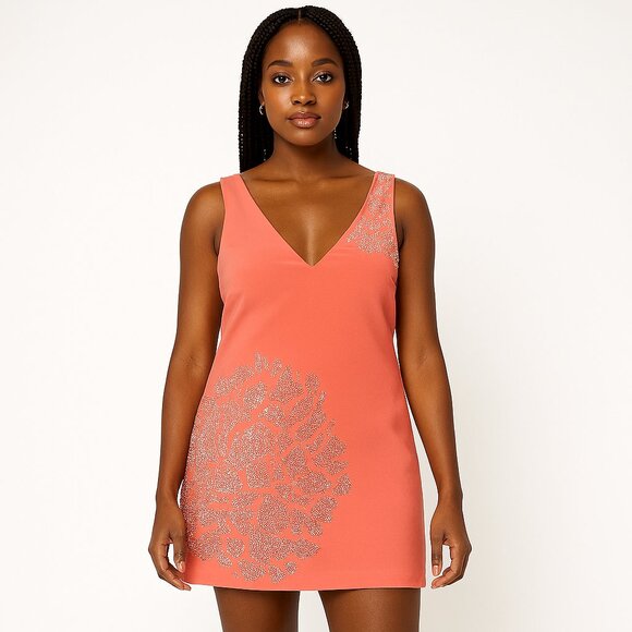 Trina Turk Dresses & Skirts - Trina Turk Coral Mini Dress with Silver Accents